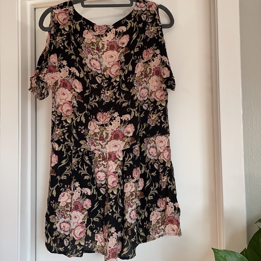 Floral Button Down Open Shoulder Blouse